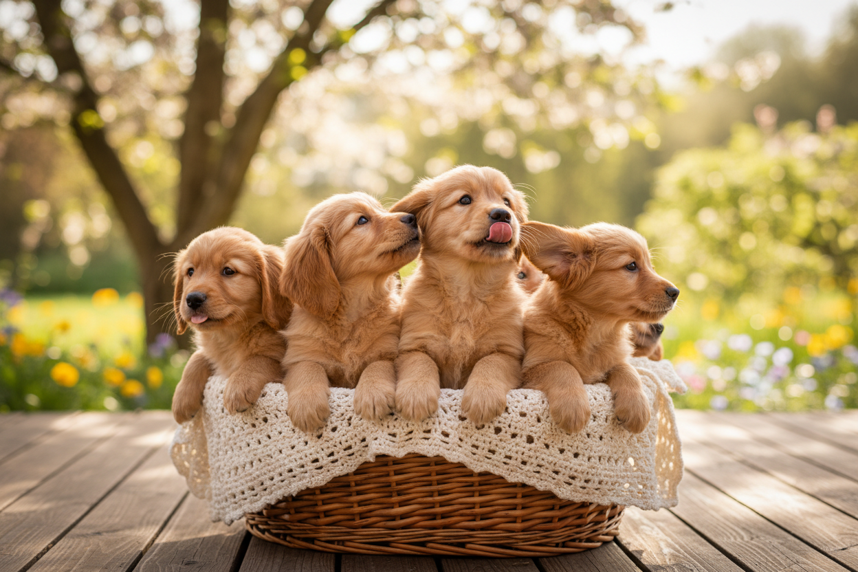 puppys inside a basket